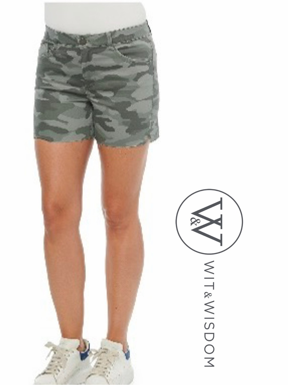 WIT & WISDOM Ab Solution High Waist Raw Hem Camo Shorts Size 2